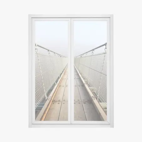 Sticker pour vitres et fenêtres promenade dans la brume : pont suspendu en perspective – Wallnifity®