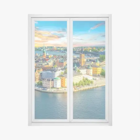 Sticker pour vitres et fenêtres panorama coloré de Stockholm au crépuscule – Wallnifity®