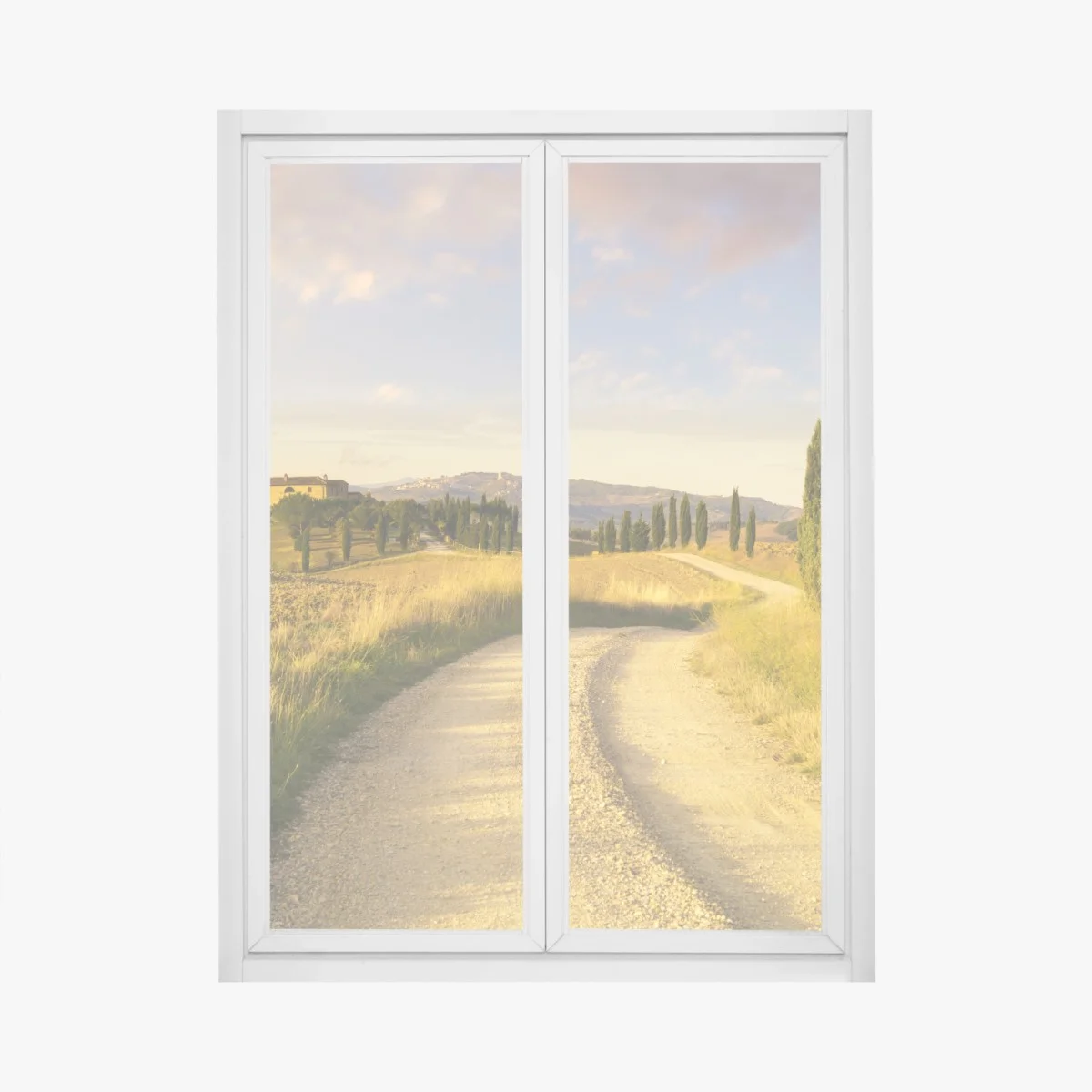 Sticker pour vitres et fenêtres chemin de campagne en Toscane au coucher du soleil – Wallnifity® Sticker pour vitres et fenêtres chemin de campagne en Toscane au coucher du soleil – Wallnifity®
