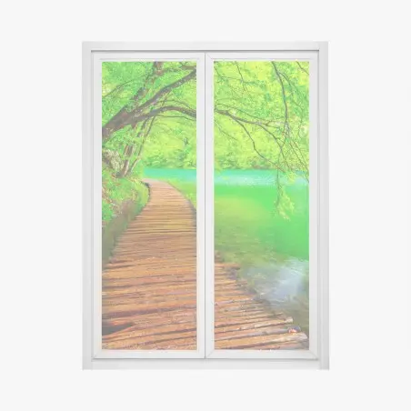 Sticker pour vitres et fenêtres chemin en bois au bord d'un lac émeraude – Wallnifity®