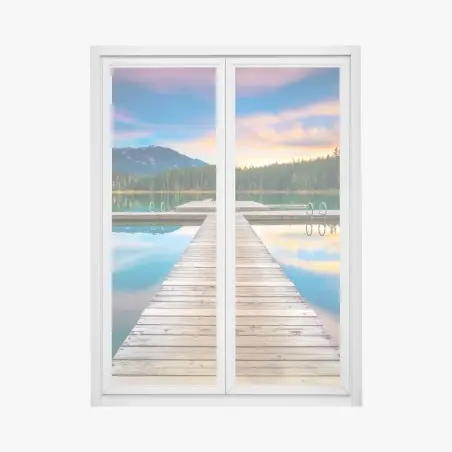 Sticker pour vitres et fenêtres ponton au coucher de soleil sur le lac – Wallnifity®