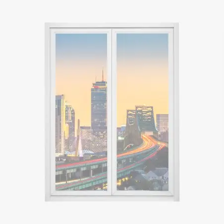 Sticker pour vitres et fenêtres coucher de soleil sur Boston : pont Tobin et pont Zakim en lumière – Wallnifity®