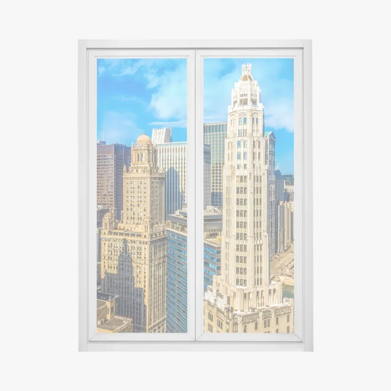 Sticker pour vitres et fenêtres panorama urbain de Chicago au bord de la rivière – Wallnifity®