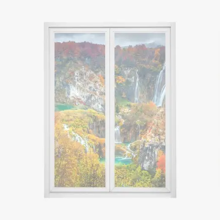 Sticker pour vitres et fenêtres cascade d'automne et lacs émeraude – Wallnifity®