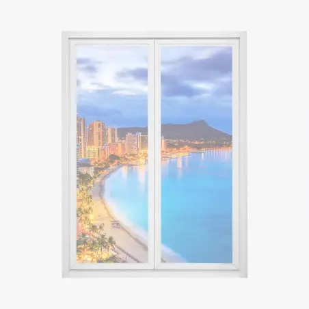 Sticker pour vitres et fenêtres vue panoramique de Waikiki et Diamond Head à Honolulu – Wallnifity®