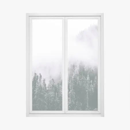 Sticker pour vitres et fenêtres forêt brumeuse en noir et blanc – Wallnifity®