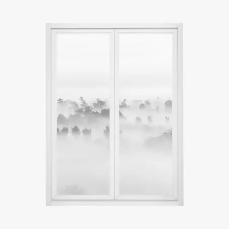 Sticker pour vitres et fenêtres brume sur la forêt en noir et blanc – Wallnifity®