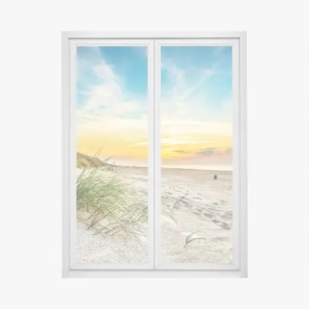 Sticker pour vitres et fenêtres coucher de soleil sur la plage et dunes – Wallnifity®