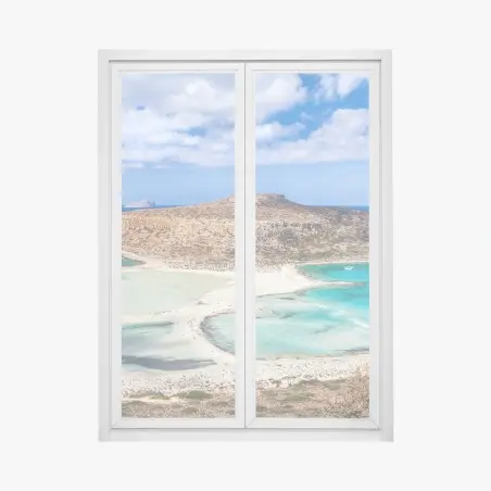 Sticker pour vitres et fenêtres paysage de lagon turquoise et plage isolée – Wallnifity®