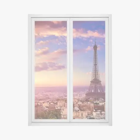 Sticker pour vitres et fenêtres coucher de soleil à Paris - Tour Eiffel en panorama – Wallnifity®