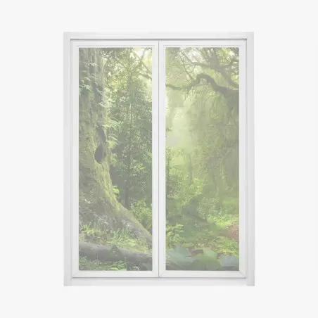 Sticker pour vitres et fenêtres forêt enchantée au lever de brume – Wallnifity®