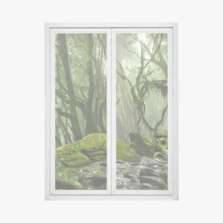 Sticker pour vitres et fenêtres ruisseau dans la forêt embrumée – Wallnifity®