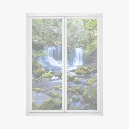 Sticker pour vitres et fenêtres cascade sereine au cœur de la forêt – Wallnifity®