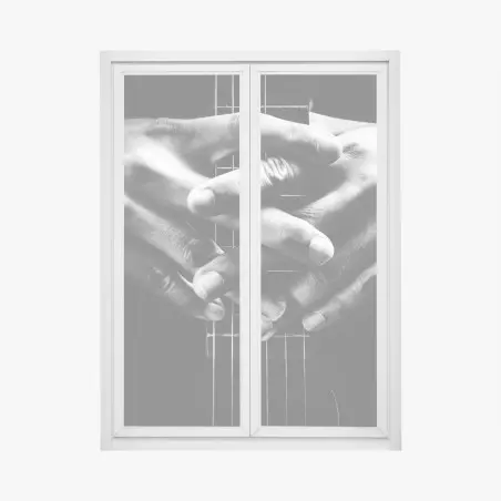 Sticker pour vitres et fenêtres mains posées sur le manche de guitare en noir et blanc – Wallnifity®