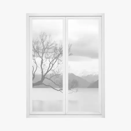 Sticker pour vitres et fenêtres arbre solitaire sur lac brumeux – Wallnifity®