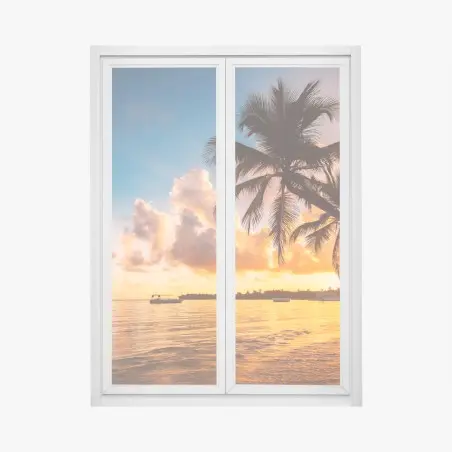 Sticker pour vitres et fenêtres plage tropicale au coucher de soleil, République dominicaine – Wallnifity®