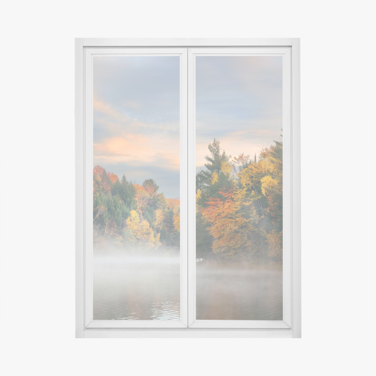 Sticker pour vitres et fenêtres brume d'automne au bord du lac de Stowe, New England – Wallnifity®