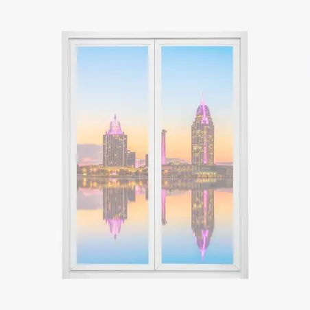 Sticker pour vitres et fenêtres skyline de Mobile au coucher de soleil – Wallnifity®