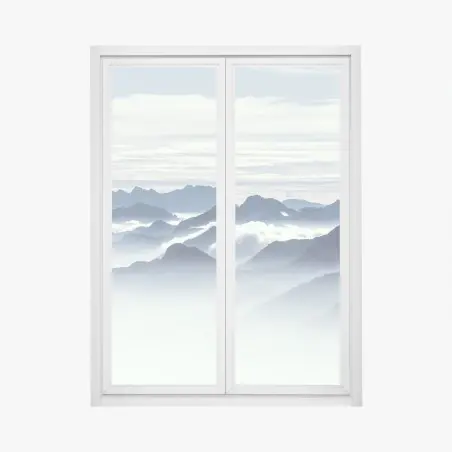Sticker pour vitres et fenêtres silhouettes de montagnes dans la brume – Wallnifity®