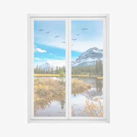 Sticker pour vitres et fenêtres reflets d'oiseaux sur le lac des Rocheuses – Wallnifity®