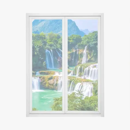 Sticker pour vitres et fenêtres cascade paradisiaque au cœur de la nature – Wallnifity®