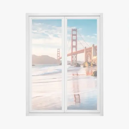 Sticker pour vitres et fenêtres coucher de soleil au pied du Golden Gate – Wallnifity®