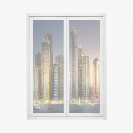 Sticker pour vitres et fenêtres panorama urbain de Dubaï au crépuscule – Wallnifity®