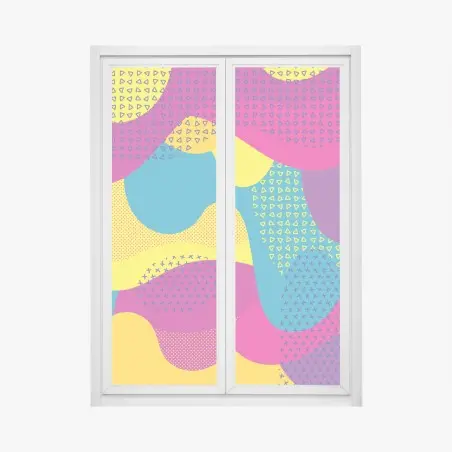 Sticker pour vitres et fenêtres composition abstraite colorée aux formes ondulées – Wallnifity®