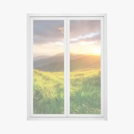 Sticker pour vitres et fenêtres aube dorée dans la vallée montagneuse – Wallnifity®
