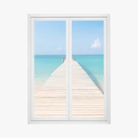 Sticker pour vitres et fenêtres ponton en bois sur plage tropicale – Wallnifity®