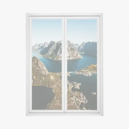 Sticker pour vitres et fenêtres panorama fjordique des montagnes et du littoral – Wallnifity®