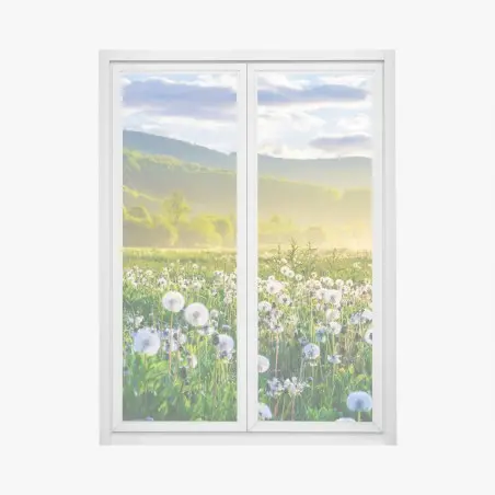 Sticker pour vitres et fenêtres pissenlits et brume matinale en montagne – Wallnifity®