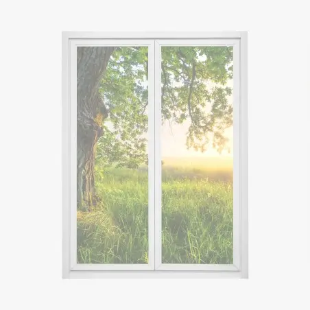 Sticker pour vitres et fenêtres sous le grand chêne au lever du soleil – Wallnifity®