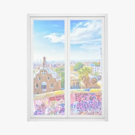 Sticker pour vitres et fenêtres panorama coloré du Parc Güell à Barcelone – Wallnifity®