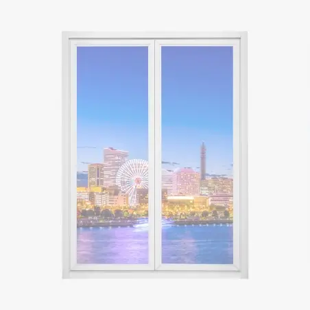 Sticker pour vitres et fenêtres coucher de soleil sur la baie de Yokohama – Wallnifity®