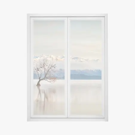 Sticker pour vitres et fenêtres arbre solitaire sur le lac Wanaka en hiver – Wallnifity®