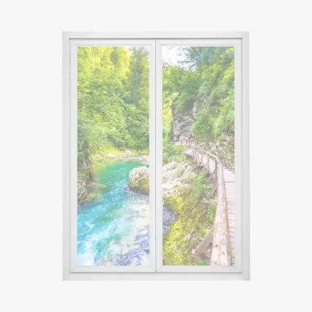 Sticker pour vitres et fenêtres sentier boisé le long d'une rivière émeraude – Wallnifity®