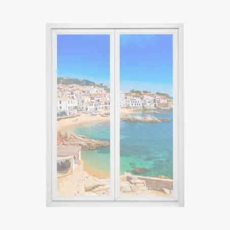 Sticker pour vitres et fenêtres village côtier méditerranéen aux eaux turquoises – Wallnifity®