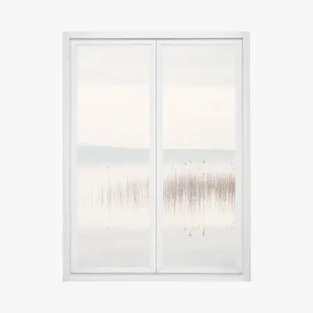 Sticker pour vitres et fenêtres brume sur le lac et roseaux – Wallnifity®