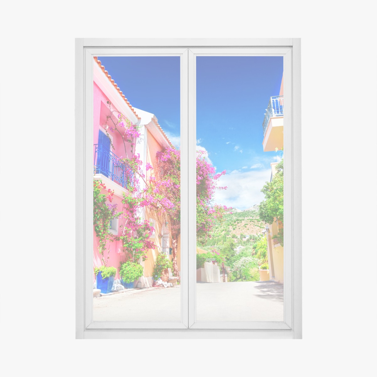 Sticker pour vitres et fenêtres ruelle colorée de Kefalonia – Wallnifity®