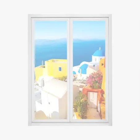 Sticker pour vitres et fenêtres vue colorée de Santorin sur la Mer Égée – Wallnifity®