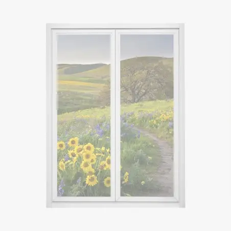 Sticker pour vitres et fenêtres sentier fleuri sous les collines dorées – Wallnifity®