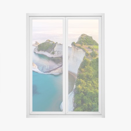 Sticker pour vitres et fenêtres falaise blanche et criques turquoise au bord de la mer – Wallnifity®