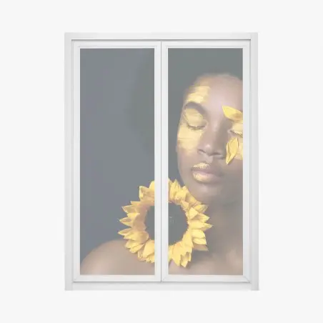 Sticker pour vitres et fenêtres visage solaire: portrait floral d'une femme afro – Wallnifity®