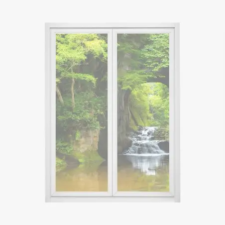 Sticker pour vitres et fenêtres cascade sous une arche naturelle en forêt – Wallnifity®