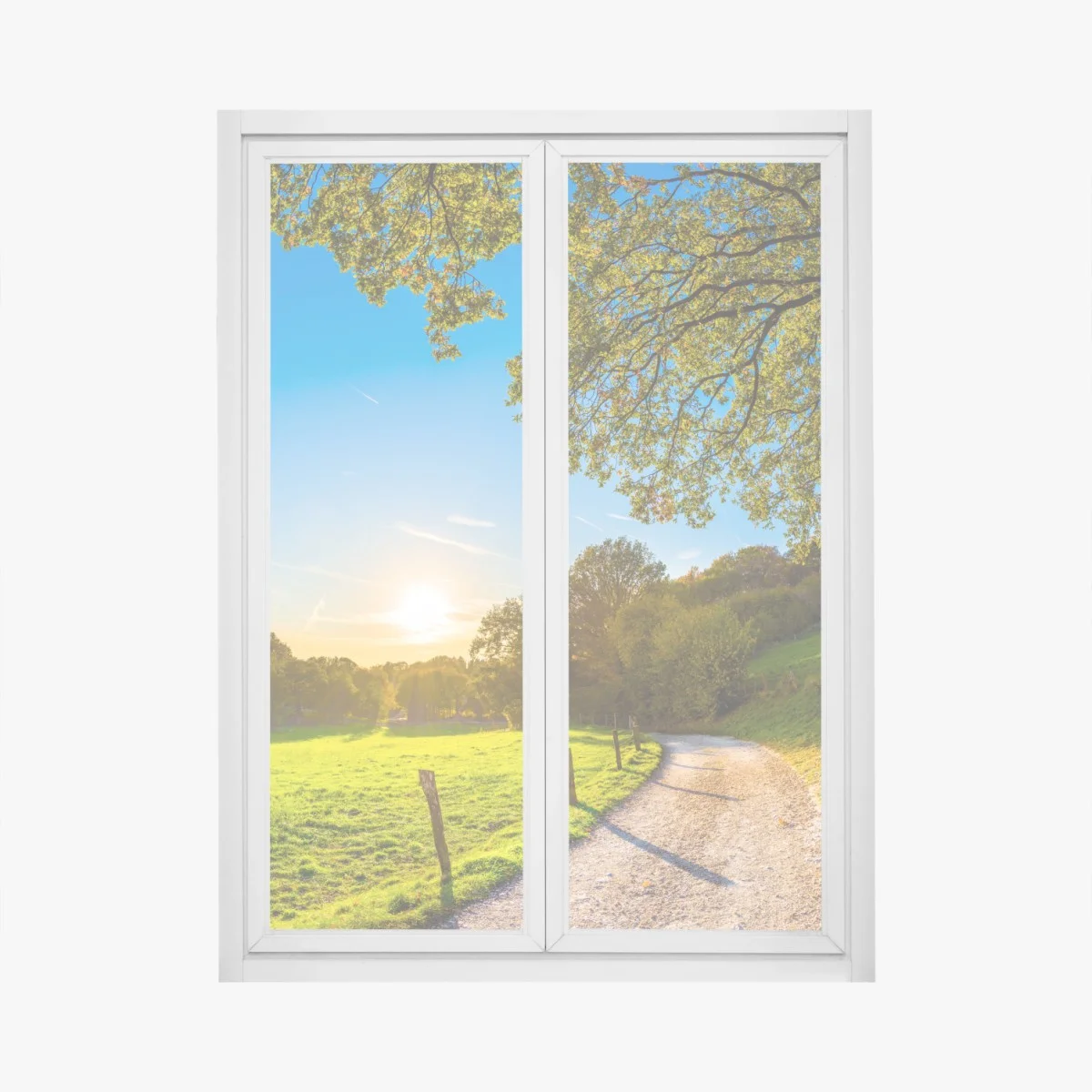 Sticker pour vitres et fenêtres chemin ensoleillé au coucher du soleil – Wallnifity® Sticker pour vitres et fenêtres chemin ensoleillé au coucher du soleil – Wallnifity®