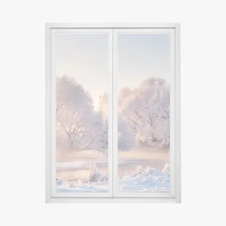 Sticker pour vitres et fenêtres aube rosée sur arbres givrés – Wallnifity®