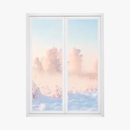 Sticker pour vitres et fenêtres brume rose au lever du soleil sur paysage hivernal – Wallnifity®