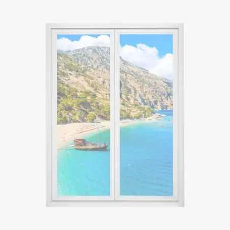 Sticker pour vitres et fenêtres plage paradisiaque d'Apella, Karpathos – Wallnifity®