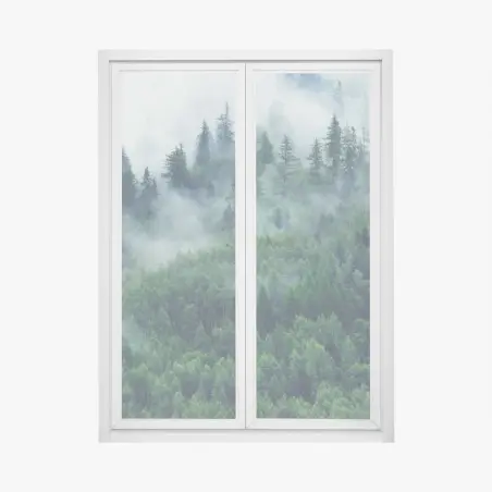 Sticker pour vitres et fenêtres forêt embrumée aux nuances de vert – Wallnifity®